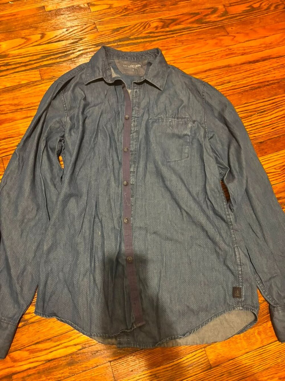Calvin Klein Jeans Men's Blue Denim Button-Down Shirt, Size S